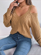 Suéter informal de otoño e invierno con hombros descubiertos y mangas abullonadas de color liso para mujer